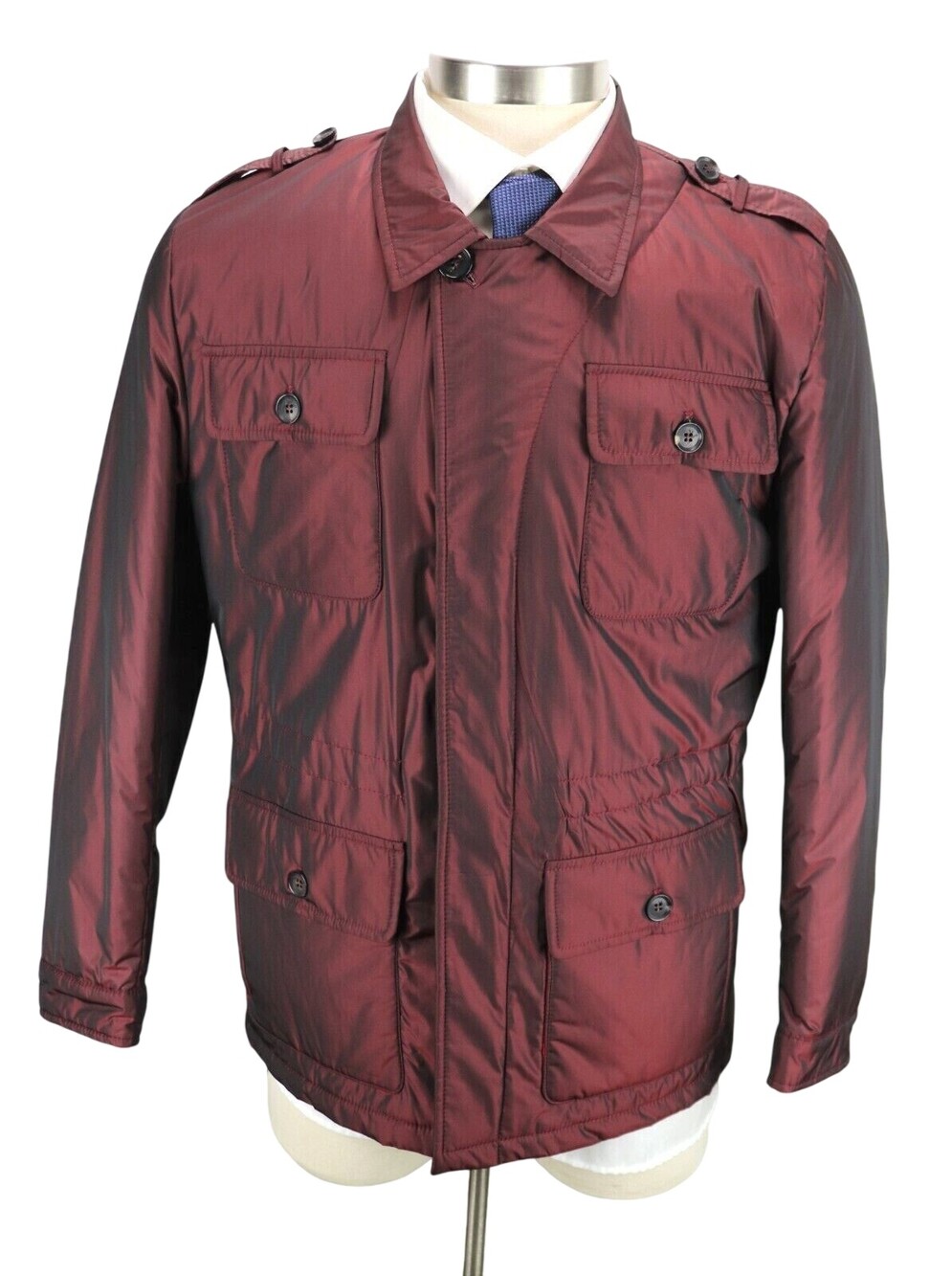 $2495 Isaia Napoli Field Jacket 40 R (50 EU) Merlot Extralight Aqua Coat Italy